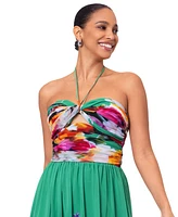 Betsy & Adam Women's Floral-Print Halter Gown