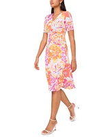 Msk Petite Floral-Print Twist-Front Midi Dress