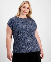 Anne Klein Plus Printed Knit Pleated-Trim Top