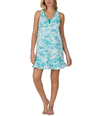 Cuddl Duds Women's Sleeveless Ruffled Printed Chemise