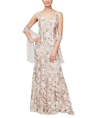 Alex Evenings Women's Embellished Gown & Sheer Shawl