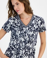 Nautica Jeans Women's Printed V-Neck Short-Sleeve Top