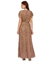 Adrianna Papell Women's Beaded Blouson-Sleeve Gown