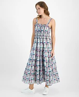 Nautica Jeans Women's Plaid-Print Ruffle-Trim Maxi Dress