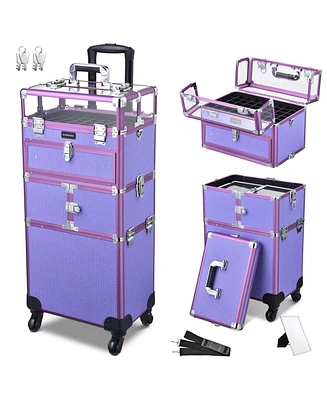 Byootique 2in1 Nail Polish Organizer Rolling Makeup Train Case Manicure Purple