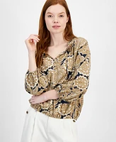 Tommy Hilfiger Women's Printed Ruffled Split-Neck Top