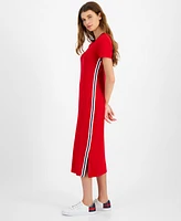 Tommy Hilfiger Women's Contrast-Stripe Ribbed Knit Midi Dress