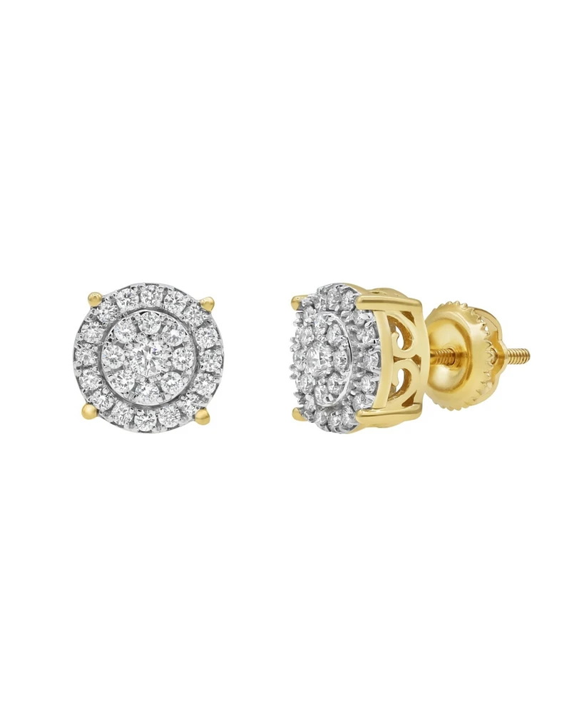 LuvMyJewelry Round Cut Natural Certified Diamond (0.5 cttw) 14k Yellow Gold Earrings Concentric Circle Design