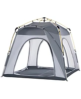 Outsunny Camping Tents 4 Person Pop Up Tent w/ Windows, Doors, Grey