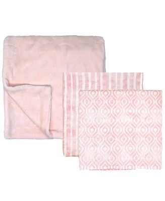 Amor Bebe Baby Girls Luxury Plush Baby Blankets, 3 Piece Gift Set