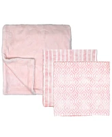 Amor Bebe Baby Girls Luxury Plush Baby Blankets, 3 Piece Gift Set