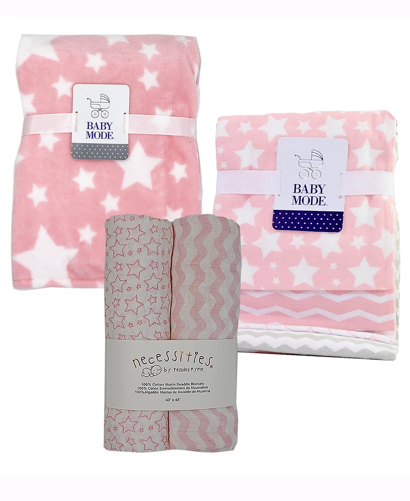 Tendertyme Baby Girls Stars Nursery Blanket Collection, 7 Piece Set