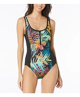 Gabar Women's Missy Electric Garden Zip Front One Piece Swimsuit