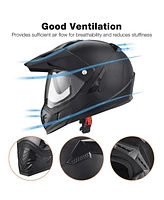 Ahr Dual Sport Full Face Motorcycle Helmet Motocross Offroad Bike w/ Sun Visor