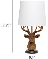 Simple Designs Woodland 17.25" Tall Rustic Antler Copper Deer Bedside Table Desk Lamp with Tapered White Fabric Shade