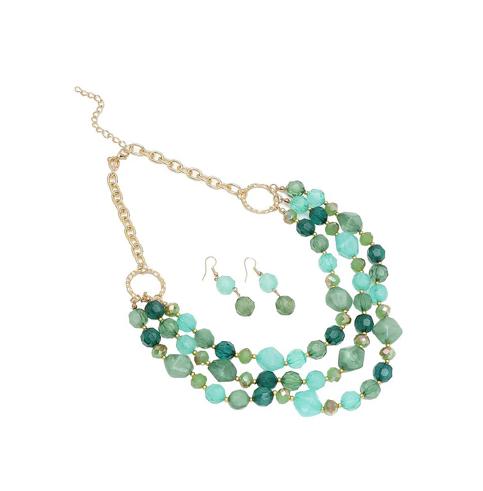 Sohi Women's Green Under-The-Sea Multi-Layered Necklace