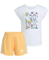 adidas Little & Toddler Girls Graphic T-Shirt Mesh Shorts, 2 Piece Set