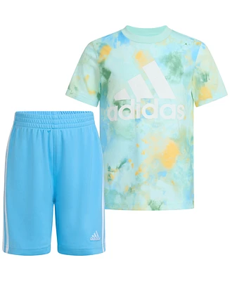 adidas Little & Toddler Boys Printed T-Shirt & 3-Stripe Shorts, 2 Piece Set