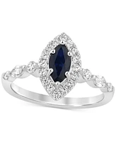 Sapphire (5/8 ct. t.w.) & Diamond (7/8 Halo Bridal Set 14k White Gold