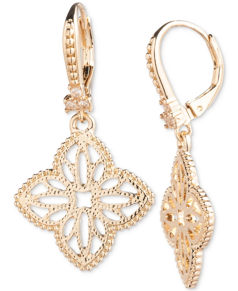 Marchesa Gold-Tone Filigree Small Drop Leverback Earrings