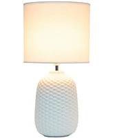 Simple Designs 20.4" Tall Traditional Ceramic Purled Texture Bedside Table Desk Lamp with White Fabric Drum Shade