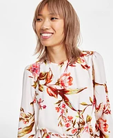 Tinsel Juniors' Floral-Print Braided-Belt Long-Sleeve Dress