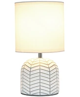 Simple Designs 10.43" Petite Contemporary Webbed Waves Base Bedside Table Desk Lamp with White Fabric Drum Shade