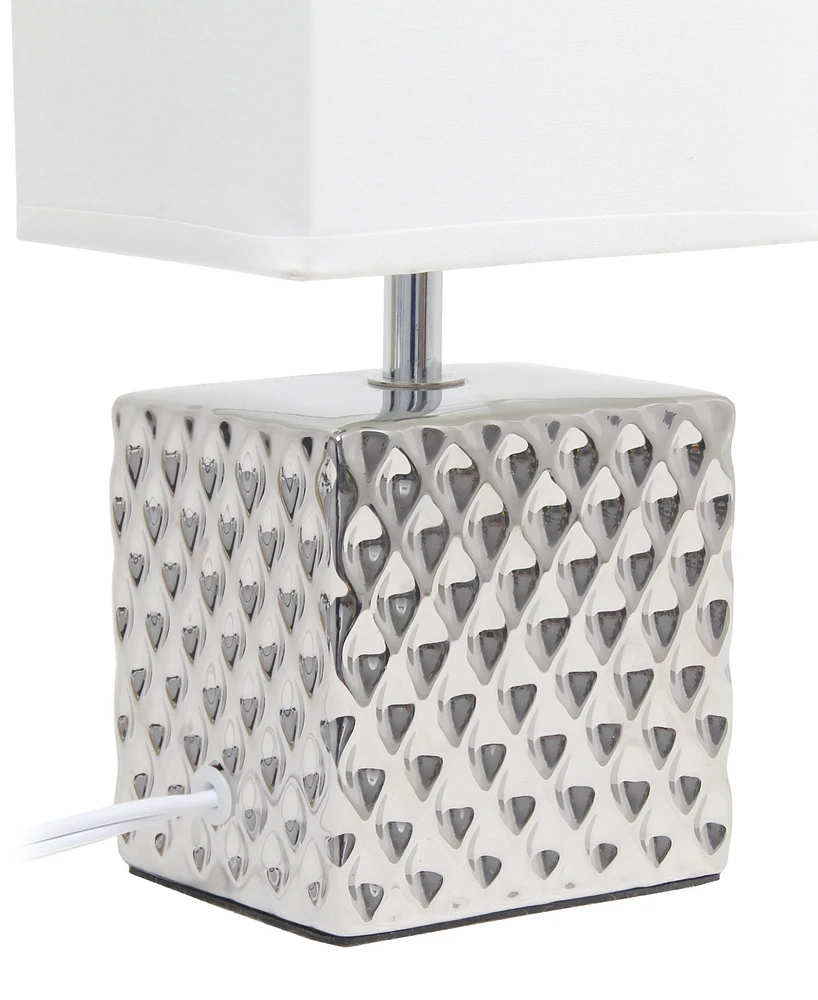Simple Designs 11.81" Tall Contemporary Petite Hammered Metallic Gold Square Bedside Table Desk Lamp with Rectangular Black Fabric Shade