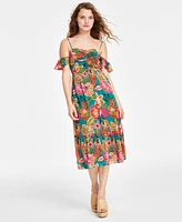 City Studios Juniors' Floral-Print Off-The-Shoulder Midi Dress