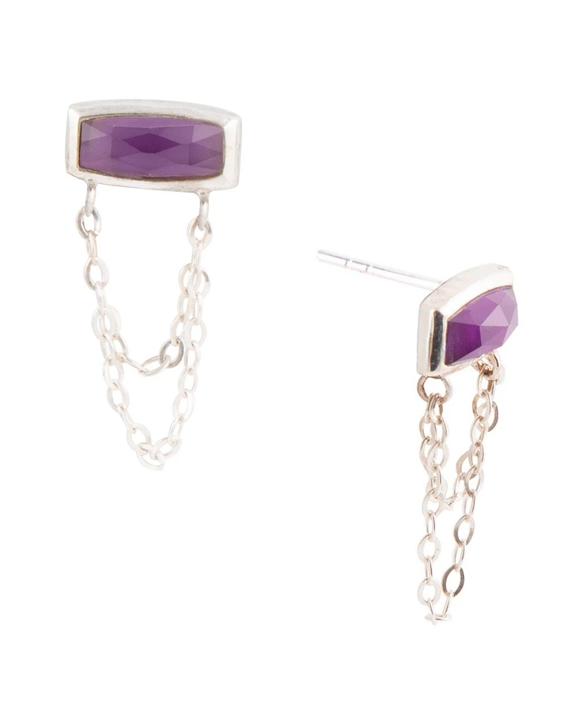 Barse Hammered Genuine Purple Amethyst and Sterling Silver Rectangle Stud Earrings