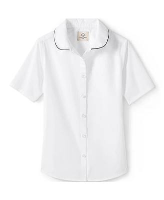 Lands' End Little Girls School Uniform Piped Peter Pan Collar Broadcloth Shirt