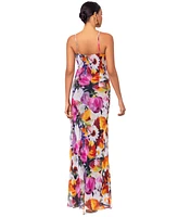 Betsy & Adam Petite Floral Ruffle-Front Long Dress