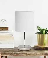 Creekwood Home Nauru 11.81" Traditional Petite Metal Stick Bedside Table Desk Lamp Chrome with Fabric Drum Shade