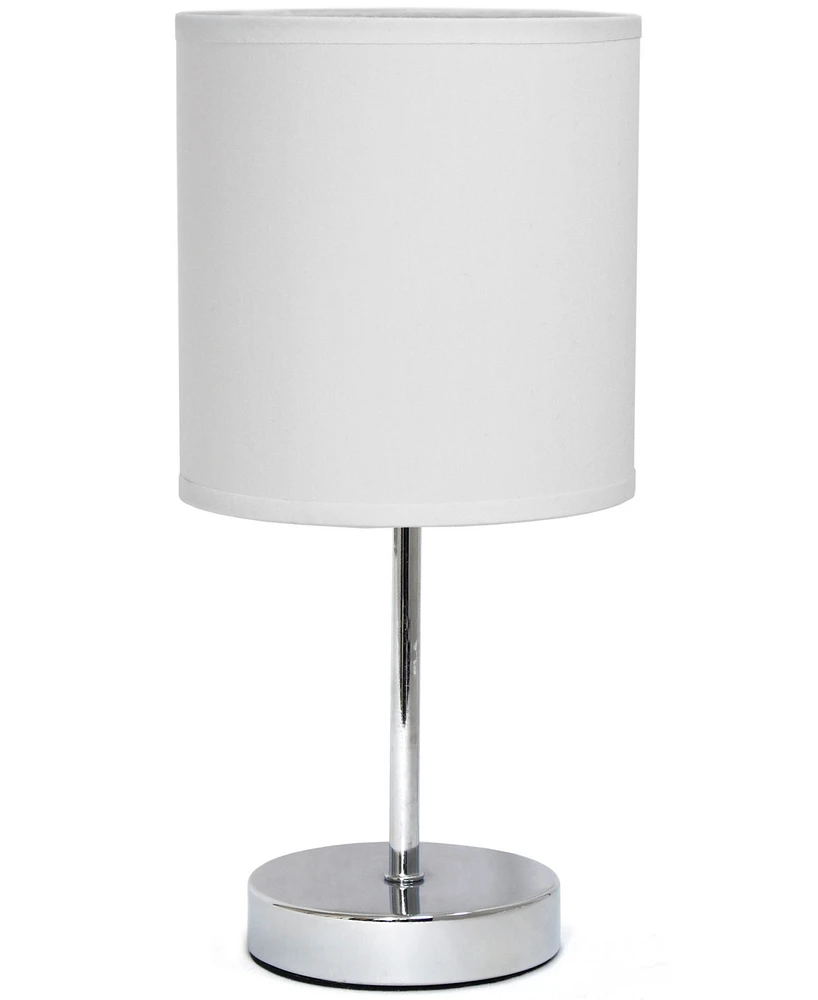 Creekwood Home Nauru 11.81" Traditional Petite Metal Stick Bedside Table Desk Lamp Chrome with Fabric Drum Shade