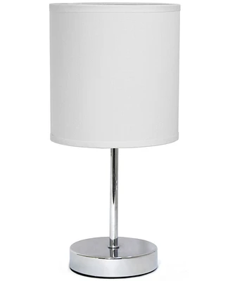 Creekwood Home Nauru 11.81" Traditional Petite Metal Stick Bedside Table Desk Lamp Chrome with Fabric Drum Shade