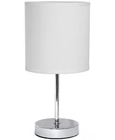 Creekwood Home Nauru 11.81" Traditional Petite Metal Stick Bedside Table Desk Lamp Chrome with Fabric Drum Shade