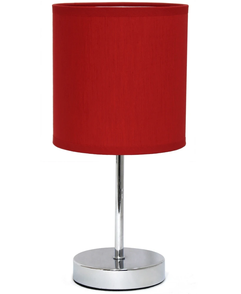 Creekwood Home Nauru 11.81" Traditional Petite Metal Stick Bedside Table Desk Lamp Chrome with Fabric Drum Shade