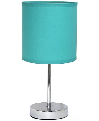 Creekwood Home Nauru 11.81" Traditional Petite Metal Stick Bedside Table Desk Lamp Chrome with Fabric Drum Shade