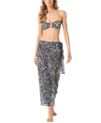 Michael Michael Kors Womens Animal Print Hardware Bandeau Bikini Top Cover Up Wrap Skirt