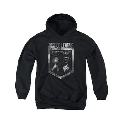 Justice League Boys Movie Youth Shield Of Emblems Pull Over Hoodie / Hooded Sweatshirt