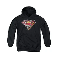 Superman Boys Youth Breaking Chain Logo Pull Over Hoodie / Hooded Sweatshirt