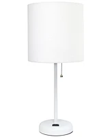 Creekwood Home Oslo 19.5" Contemporary Bedside Standard Metal Table Desk Lamp with White Drum Fabric Shade