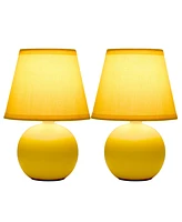 Creekwood Home Nauru 8.66" Traditional Petite Ceramic Orb Bedside Table Desk Lamp Two Pack Set, Tapered Drum Fabric Shade
