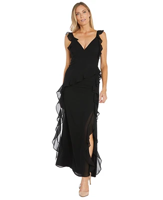 R & M Richards Women's Ruffled Side-Slit Gown