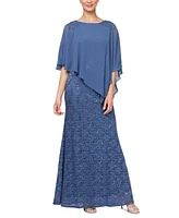 Sl Fashions Women's Sequin Lace Chiffon Caplet Gown