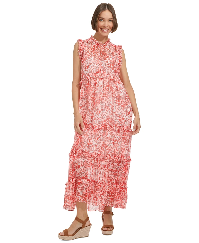 Tommy Hilfiger Women's Tiered Floral Chiffon Maxi Dress