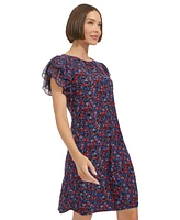 Tommy Hilfiger Women's Floral-Print Flutter-Sleeve Shift Dress