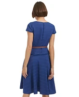 Tommy Hilfiger Women's Belted Cap-Sleeve Fit & Flare Dress