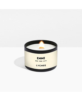 Emme nyc Natural Soy Lychee Scented Candle Tin with Wood Wick 4 oz