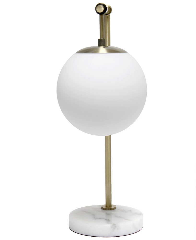 Lalia Home Studio Loft 21" White Globe Shade Table Desk Lamp With Marble Base and Antique Brass Arm